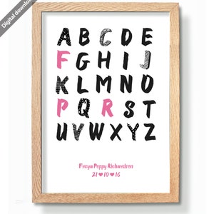 Impressão personalizada do nome do alfabeto | creche de arte educativa | arte imprimível | Decoração de berçário | alfabeto personalizado | SOMENTE DOWNLOAD DIGITAL