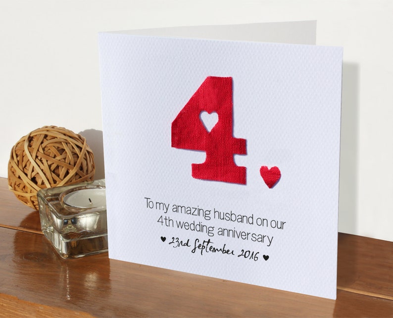 Linen 4th wedding personalised anniversary card 4 years Etsy