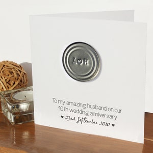 10th wedding anniversary card - personalised | 10 years married | Handmade tenth anniversary card | Personalized husband wife card |initials image 3