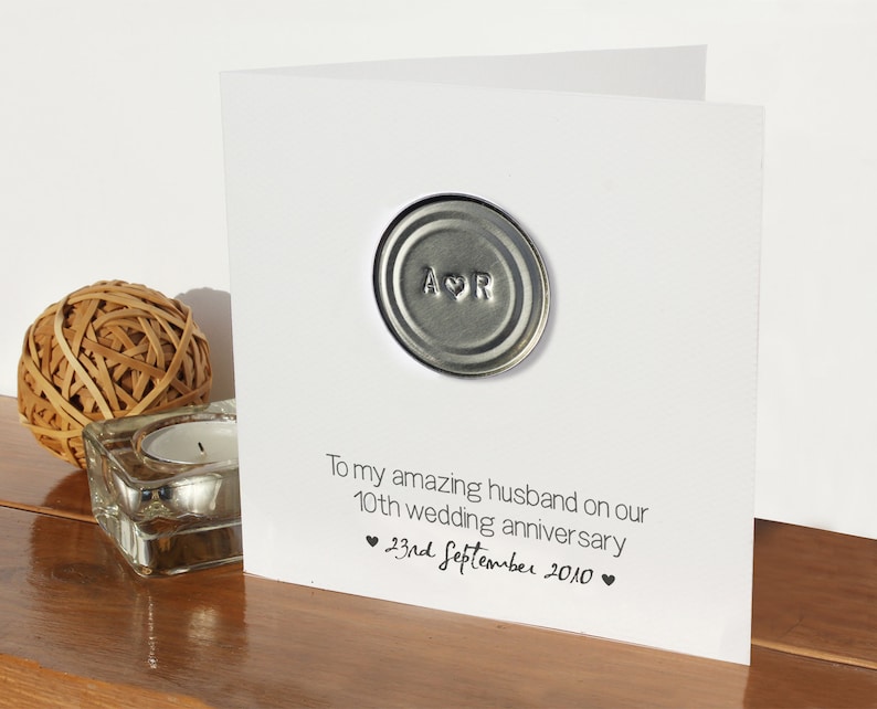 10th wedding anniversary card - personalised | 10 years married | Handmade tenth anniversary card | Personalized husband wife card |initials image 3