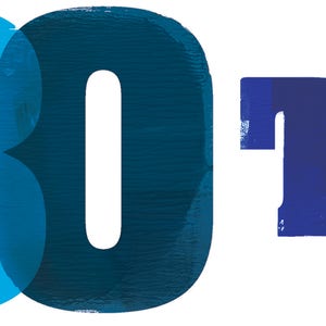 May include: A graphic design featuring the word "30" in a blue and teal colour scheme. The word "TO" is in a dark blue colour.