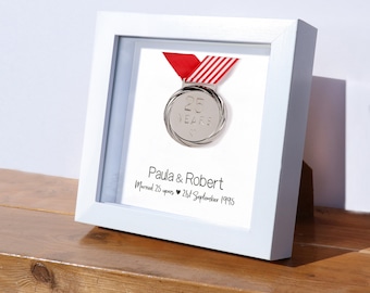 25th anniversary silver medal frame | married 25 years | gift for husband him | gift for her | personalised