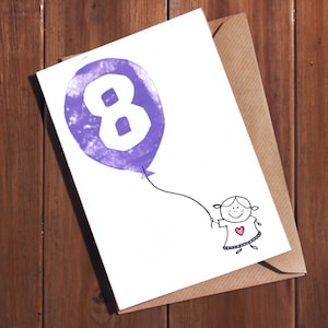 Tarjeta de octavo cumpleaños, tarjeta de cumpleaños de 8 años, tarjeta de ocho años, 8 hoy, tarjeta para un niño niña, tarjeta para un hijo hija, impresa a mano en lino, linda