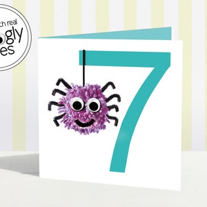 7th birthday card | seventh | card age seven years | age 7 card | pompom pom-pom | wobbly eyes | fun age 7 | 7th girl boy | animal | spider