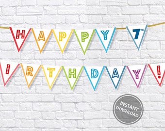 Girlande zum 7. Geburtstag, 7 Jahre Geburtstagsbanner, DIY Kindergeburtstag, Kinderpartydekoration, Party mit kleinem Budget, Partydeko für Kinder