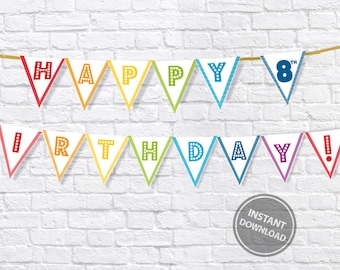 Regenbogen-Party Wimpelkette | DIGITALE DRUCKBARE Datei | US-Buchstabe | A4