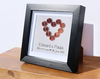 8th anniversary frame | bronze anniversary | half pennies | married 8 years | personalised