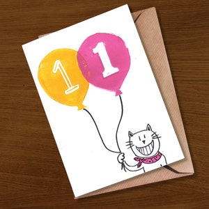 Carte d'anniversaire de 11 ans | carte pour 11 ans | 11 ans | Carte pour amoureux des chats | Carte pour amoureux des chiens | mignon | cartes d'âge