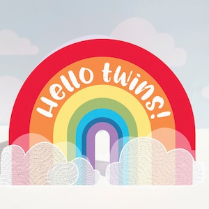 Zwillinge Regenbogen Karte | Neugeborene Zwillinge Karte | hello Zwillinge Karte | süße moderne Zwillinge Karte | hallo Kleines | Babyankündigungskarte für frischgebackene Eltern
