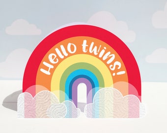 Twins rainbow card | newborn twins card | hello twins card | cute modern twins card | hello little one | baby announcement card |new parents