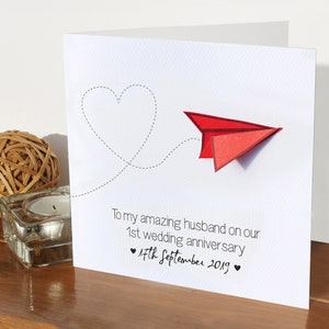 1st wedding anniversary card -paper aeroplane | married one year | first anniversary | married one year | valentines card |card husband wife