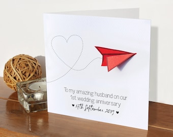 1st wedding anniversary card -paper aeroplane | married one year | first anniversary | married one year | valentines card |card husband wife