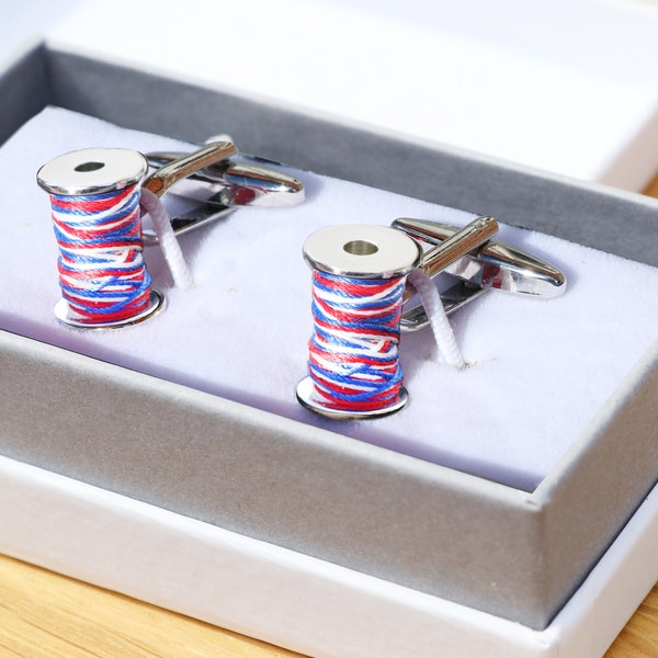 2nd anniversary cufflinks - cotton reel - personalised | gift  husband partner | real cotton thread | jewellery  | novelty cufflink | cute