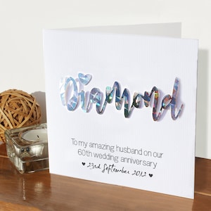 Cartão do aniversário de casamento do diamante de <br> Entrega Rápida? cartão de aniversário de 60 anos | casado há 60 anos | sessenta | cartão personalizado | cartão para amigo marido esposa | fofo