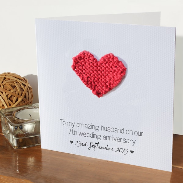 7th wedding personalised anniversary card - wool | 7 years married | Handmade 7th anniversary card | Personalized husband wife card gift