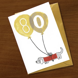 Carte du 80e anniversaire, carte d'anniversaire des 80 ans, célébration spéciale, encre dorée, quatre-vingts ans, anniversaire marquant, chien chat amoureux des animaux