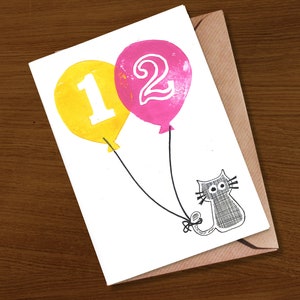 Carte d'anniversaire de 12 ans | carte pour enfant de 12 ans | carte pour l'âge de 12 ans | Carte pour amoureux des chats | Carte pour amoureux des chiens | mignon | cartes d'âge