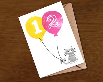 Age 12 birthday card | card for 12 year old | turning 12 card | Cat lover card | Dog lover card | cute | age cards