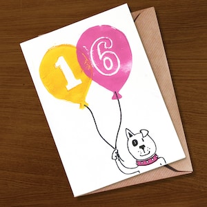 Carte de 16e anniversaire | 16 ans | amoureux des chats | amoureux des chiens | amoureux des animaux | imprimé à la main
