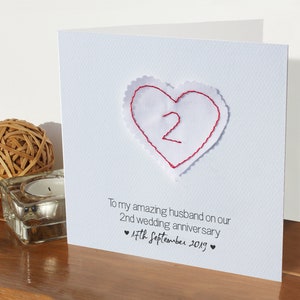 2ª tarjeta de aniversario personalizada de boda - algodón / 2 años casados / Tarjeta de 2º aniversario hecha a mano / Tarjeta de regalo personalizada de marido y mujer