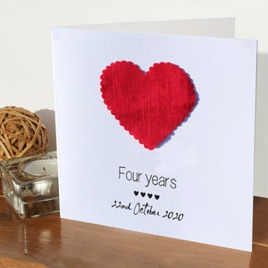 Carta di anniversario personalizzata per il 4 ° matrimonio - lino / 4 anni sposati / Carta del 4 ° anniversario fatta a mano / Regalo di carta marito moglie personalizzato