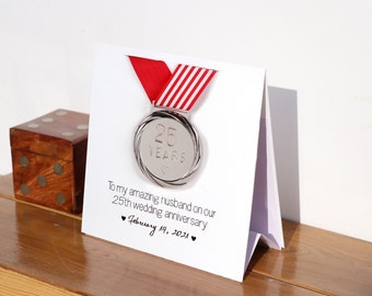 Silver wedding anniversary card - personalised | 25 years married | Handmade 25th anniversary card | Personalised husband wife card gift