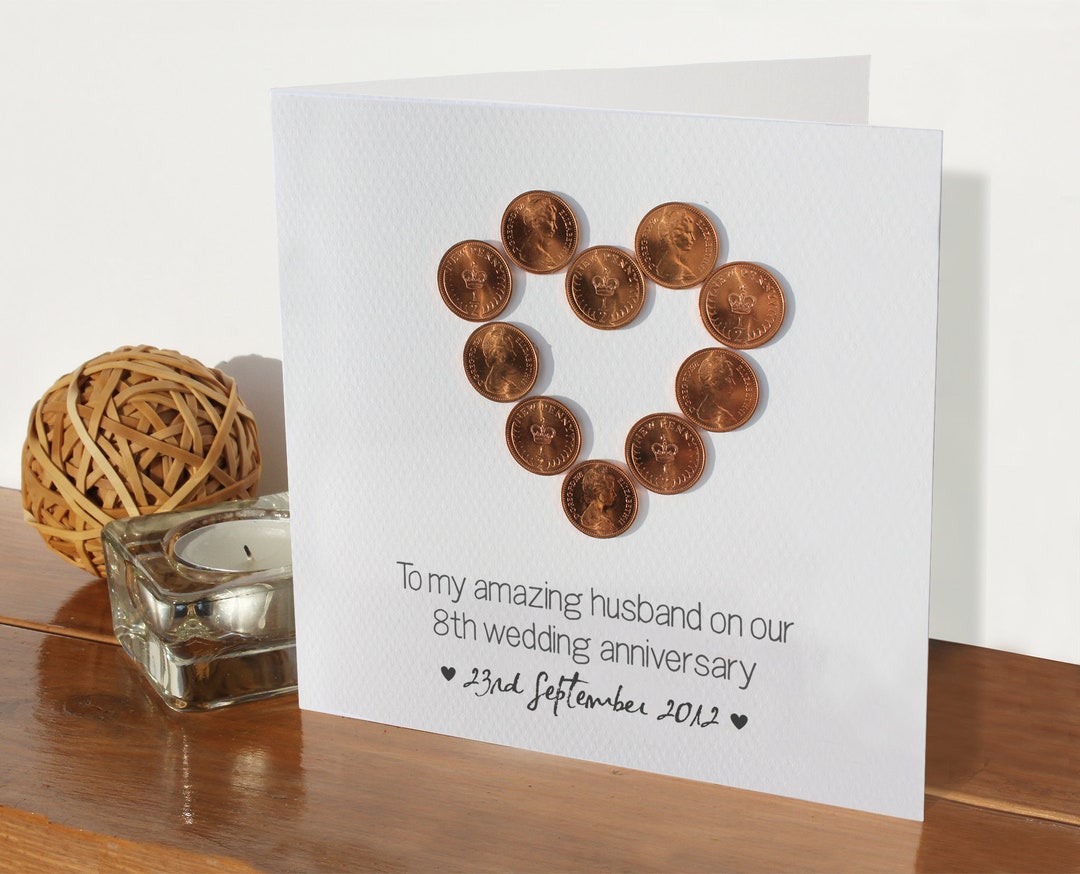 8th Wedding Personalised Anniversary Card Bronze 8 Years Married
