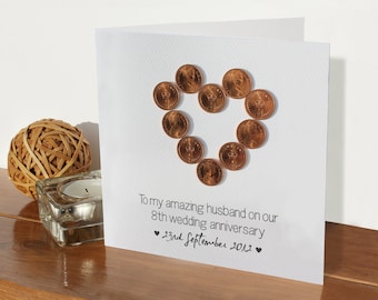 8th wedding personalised anniversary card - bronze | 8 years married | Handmade 8th anniversary card | Personalised husband wife card gift