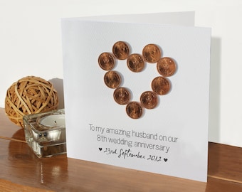 Cartão personalizado para 8º aniversário de casamento - bronze | 8 anos de casamento | Cartão de 8º aniversário feito à mão | Cartão personalizado para presente de marido e mulher