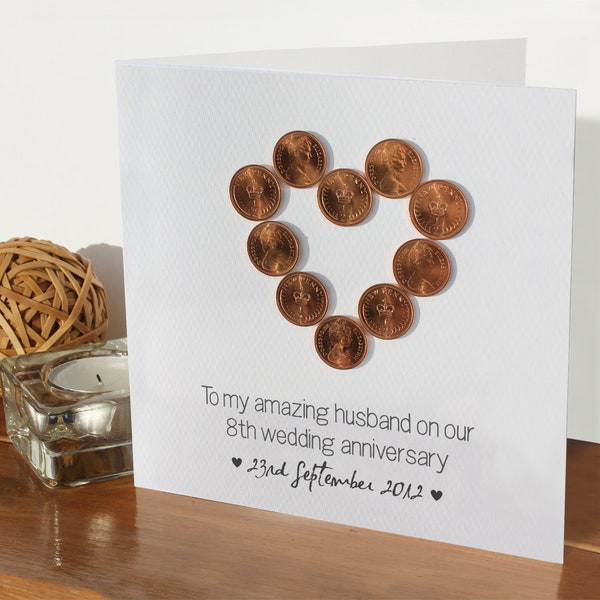 8th wedding personalised anniversary card - bronze | 8 years married | Handmade 8th anniversary card | Personalised husband wife card gift