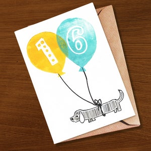 Karte zum 16.Geburtstag | 16 Jahre alt | Katzenliebhaber | Hundeliebhaber | Tierliebhaber | handbedruckt