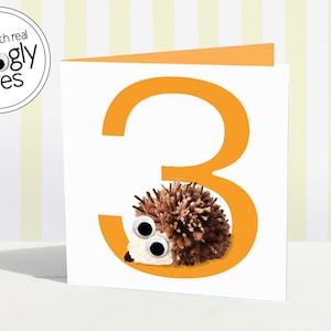 3e carte d'anniversaire | troisième | carte d'âge de trois ans | pompon pompon | pompon | yeux tremblants | amusant 3 ans | 3e fille garçon | animal | hérisson