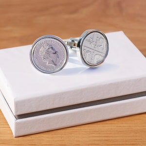5p coin cufflinks | 11th wedding anniversary - steel | cufflinks  | gift for him husband friend | coins | Queen Elizabeth