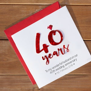 Ruby anniversary card | anniversary gift | married 40 years | 40th wedding anniversary | forty | card for husband wife friend | handmade image 4