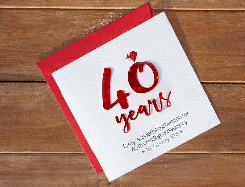 Ruby anniversary card | anniversary gift | married 40 years | 40th wedding anniversary | forty | card for husband wife friend | handmade image 4