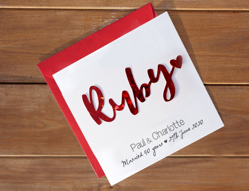 Ruby anniversary card | anniversary gift | married 40 years | 40th wedding anniversary | forty | card for husband wife friend | handmade image 3