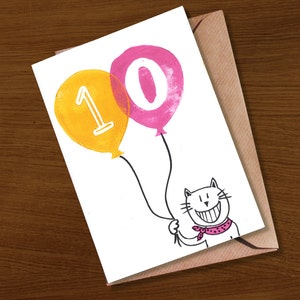 Alter 10 Geburtstagskarte | Karte für 10jährige | drehen 10 Karte | Katzenliebhaber Karte | Hunde-Liebhaber-Karte | niedlich | Alter Karten