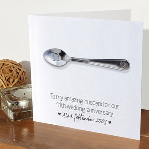 Tarjeta 11º Aniversario - Acero - PERSONALIZADA / Acero inoxidable / Casado 11 años / tarjeta para marido y mujer / aniversario hecho a mano