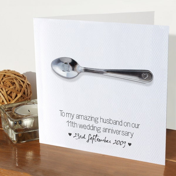11th Anniversary card - Steel - PERSONALISED | Stainless steel | Married 11 years | card for husband wife partner | handmade anniversary