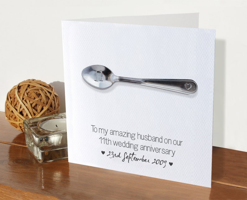 Cartão de 11º aniversário - Aço - PERSONALIZADO | Aço inoxidável | Casado há 11 anos | cartão para marido, mulher e parceiro | aniversário feito à mão imagem 1