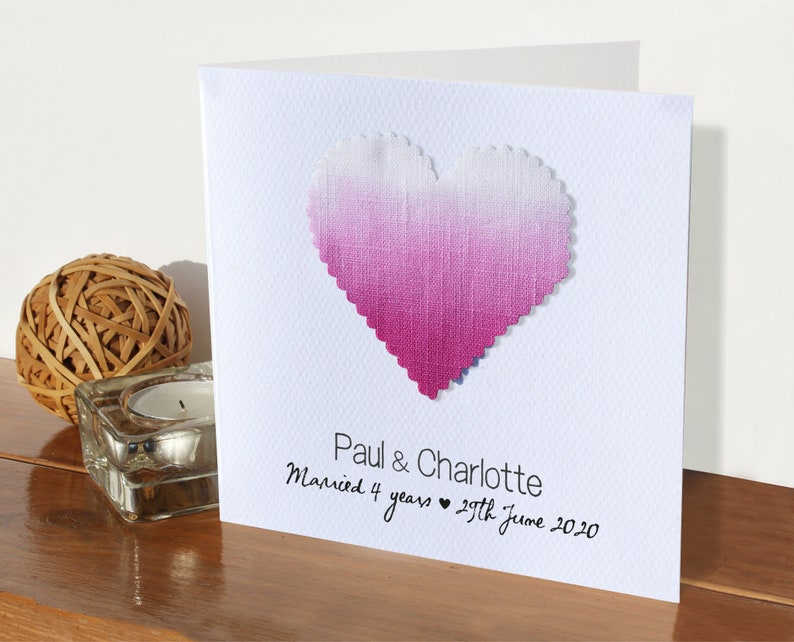 4th wedding personalised anniversary card linen 4 years etsy