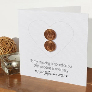 Biglietto 8° Anniversario di Matrimonio - Bronzo / biglietto personalizzato / sposato 8 anni / 8° anniversario / biglietto per marito / regalo per moglie / partner
