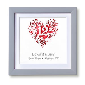 12th Anniversary frame - Silk | Married 12 years | Gift for him her husband wife | personalised