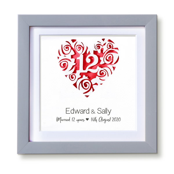 12th Anniversary frame - Silk | Married 12 years | Gift for him her husband wife | personalised