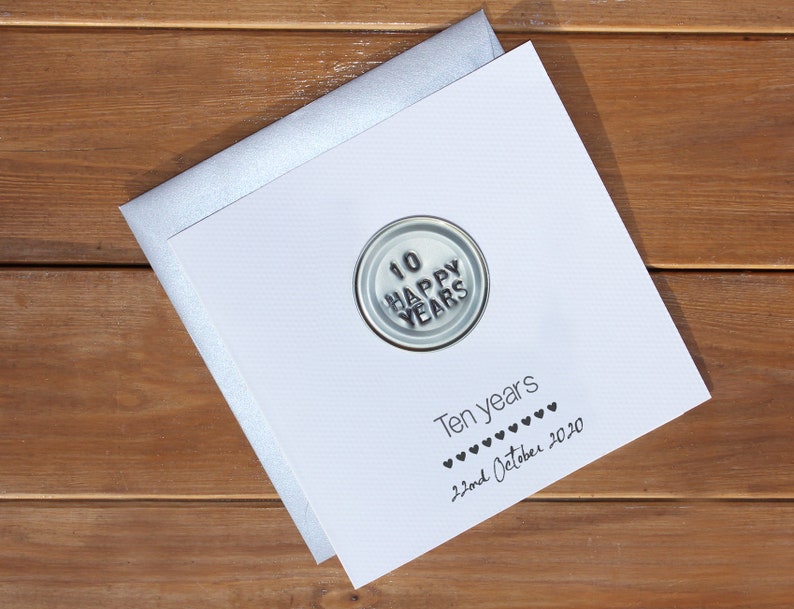 10th wedding anniversary card - personalised | 10 years married | Handmade tenth anniversary card | Personalized husband wife card |initials image 5