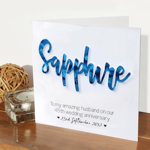 Biglietto del 45 ° anniversario - ZAFFIRO / sposato quarantacinque anni / carta per marito moglie / carta speciale / tradizionale / personalizzata / carina