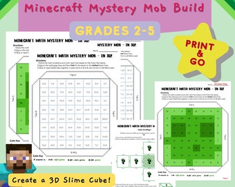 Minecraft Math Mystery Mob - ¡en 3D! - Actividad educativa - Práctica de datos matemáticos - Bloque de slime - ¡Imprime y listo!
