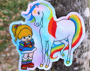 Pegatina holográfica Rainbow Brite y Starlite: calcomanía de dibujos animados de los años 80