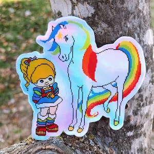 Regenbogen Brite & Starlith Sticker (KOSTENLOSER VERSAND), Kreuzstich Sticker, 80er Jahre Cartoon, 80er Jahre Kunst, Farbe Kinder Aufkleber, Laptop Aufkleber, Gen X Geschenk