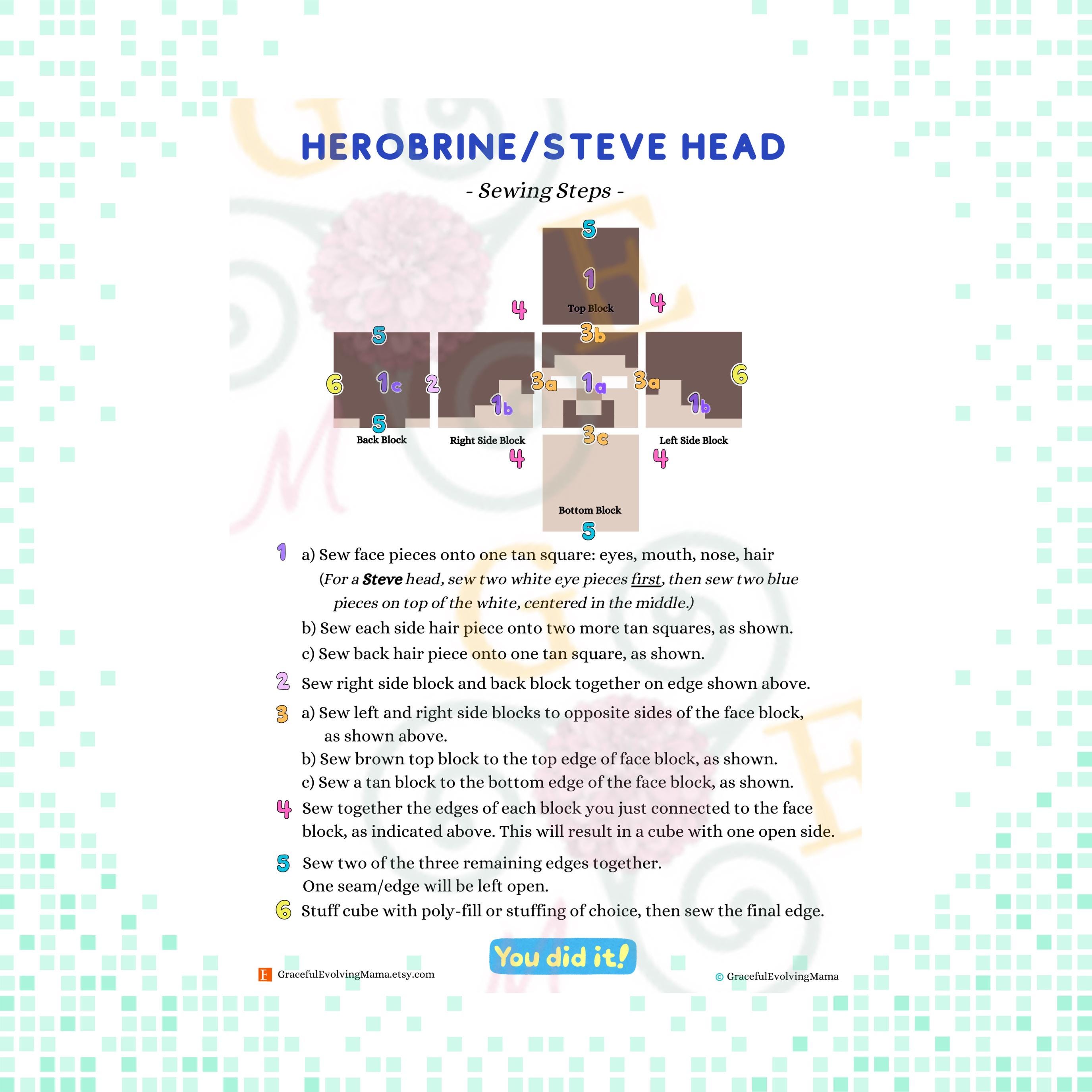Steve Cubed DIY Minecraft Plush Pattern - Herobrine or Steve Cube | Beginner Sewing ...